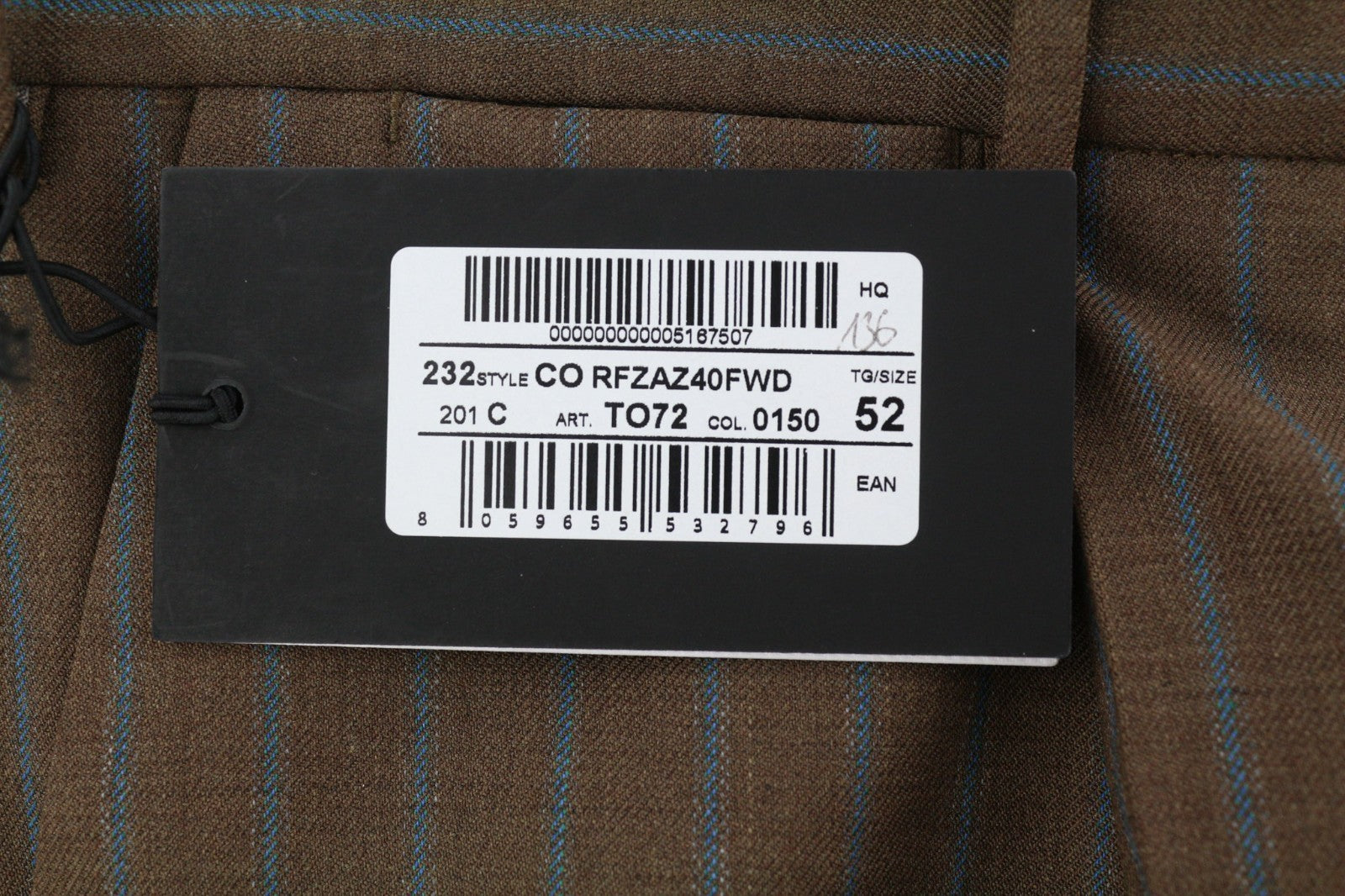 PT TORINO Rebel Fit Men's 52 W37 Brown Wool Fleece Pleated Pinstripe Trousers