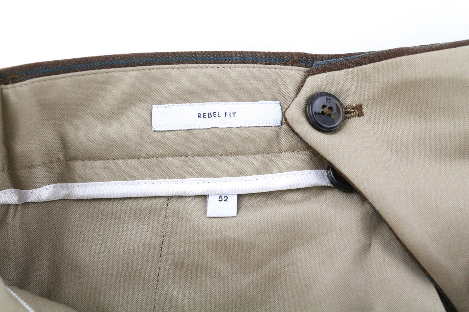 PT TORINO Rebel Fit Men's 52 W37 Brown Wool Fleece Pleated Pinstripe Trousers