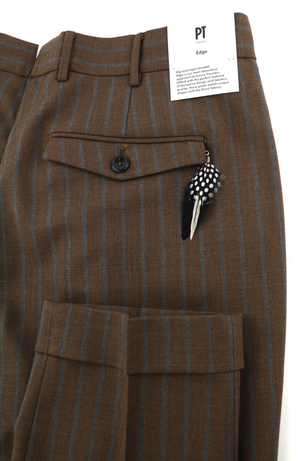 PT TORINO Rebel Fit Men's 52 W37 Brown Wool Fleece Pleated Pinstripe Trousers