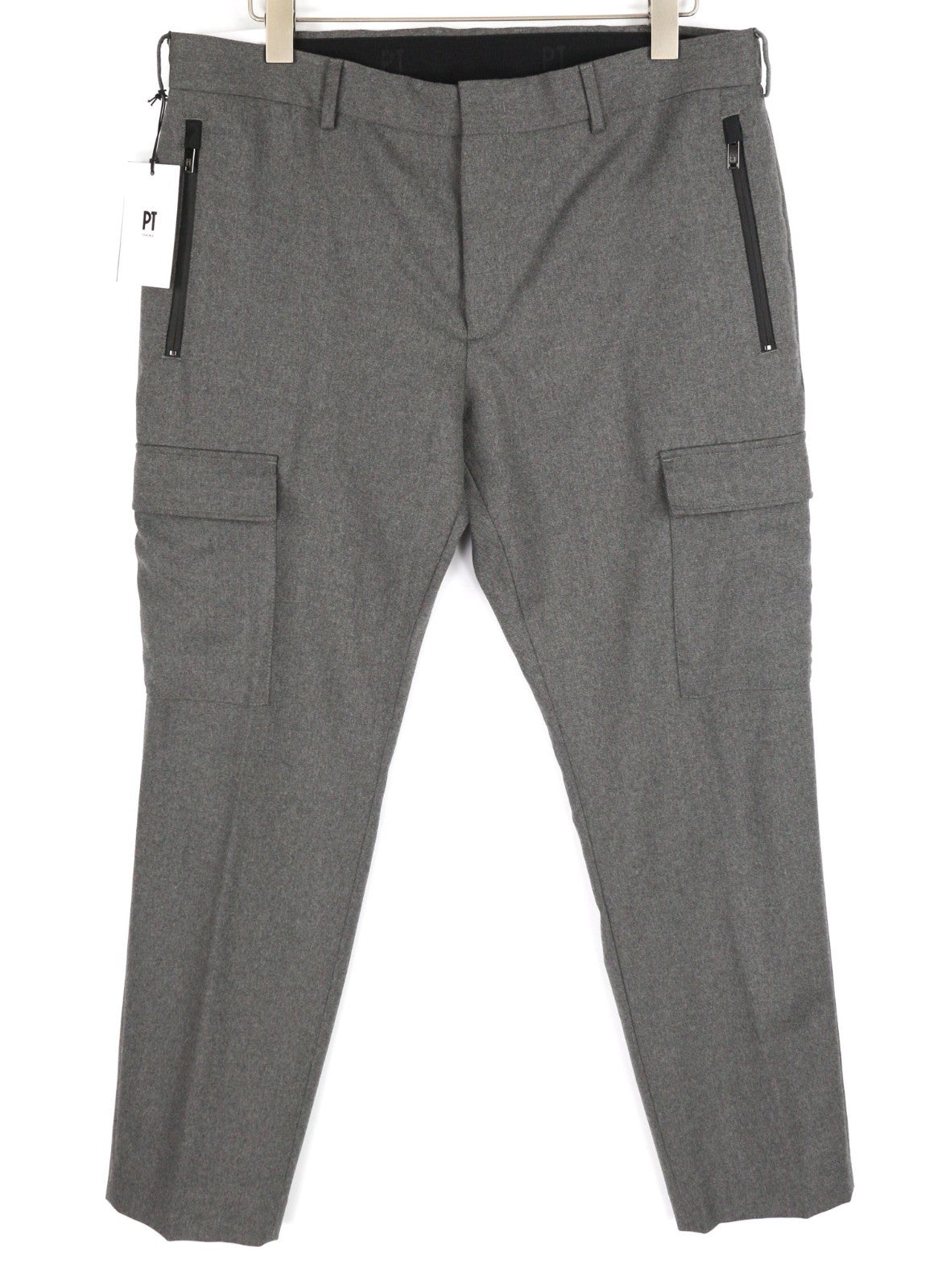 PT TORINO Lamda Men's 54 W37 Wool Fleece Blend Zipper Tapered Fit Trousers