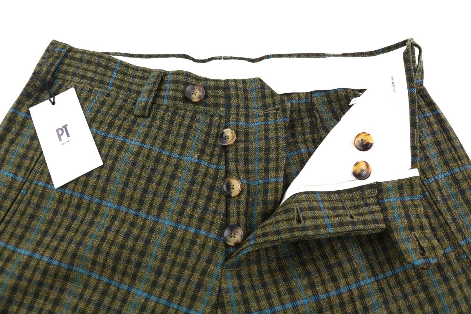 PT TORINO The Writer Men's W32 Wool Fleece Plaid Turn-Up Regular Fit Trousers