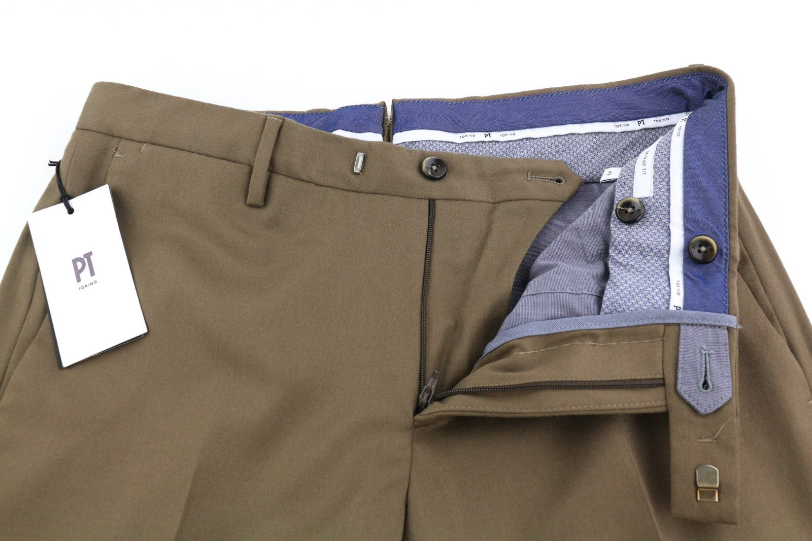 PT TORINO Skinny Fit Men's 46 W31 Brown Wool Fleece Blend Zip Casual Trousers