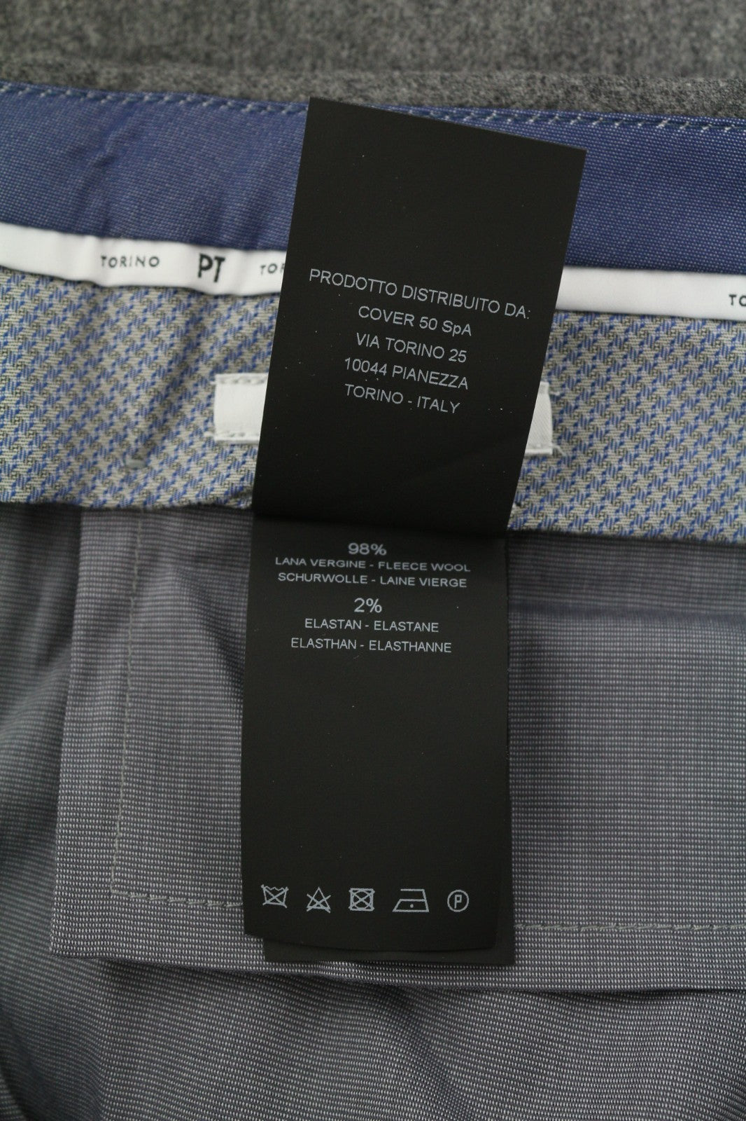 PT TORINO Skinny Fit Men's 54 W37 Grey Wool Fleece Blend Zipper Logo Trousers