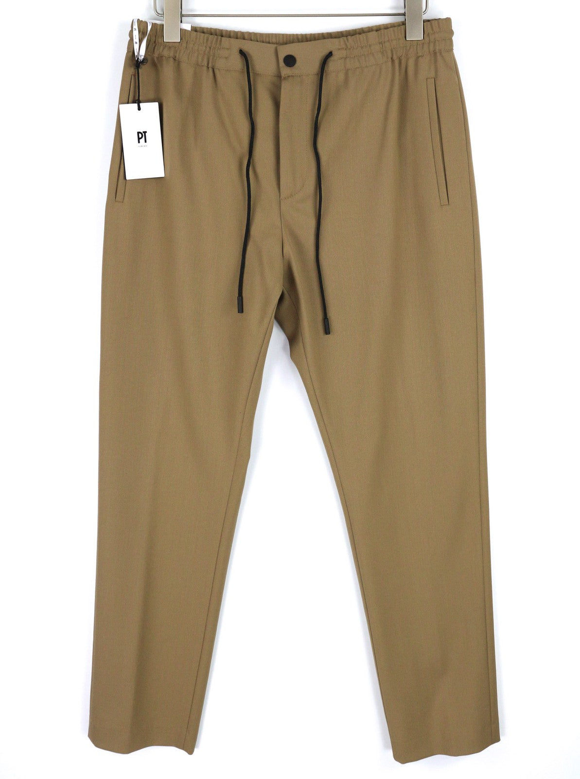 PT TORINO Omega Men's 50 W32 Brown Wool Blend Drawstring Slim Fit Trousers