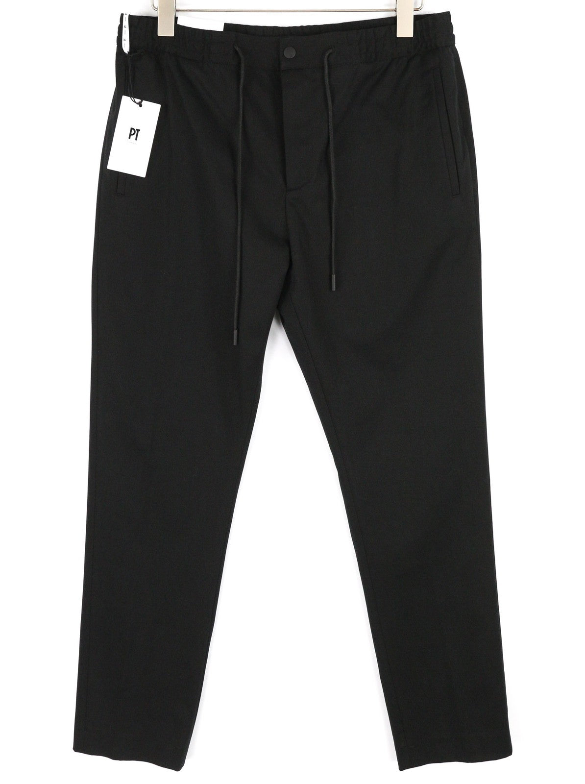 PT TORINO Omega Men's 52 W37 Black Elastic Drawstring Slim Fit Trousers