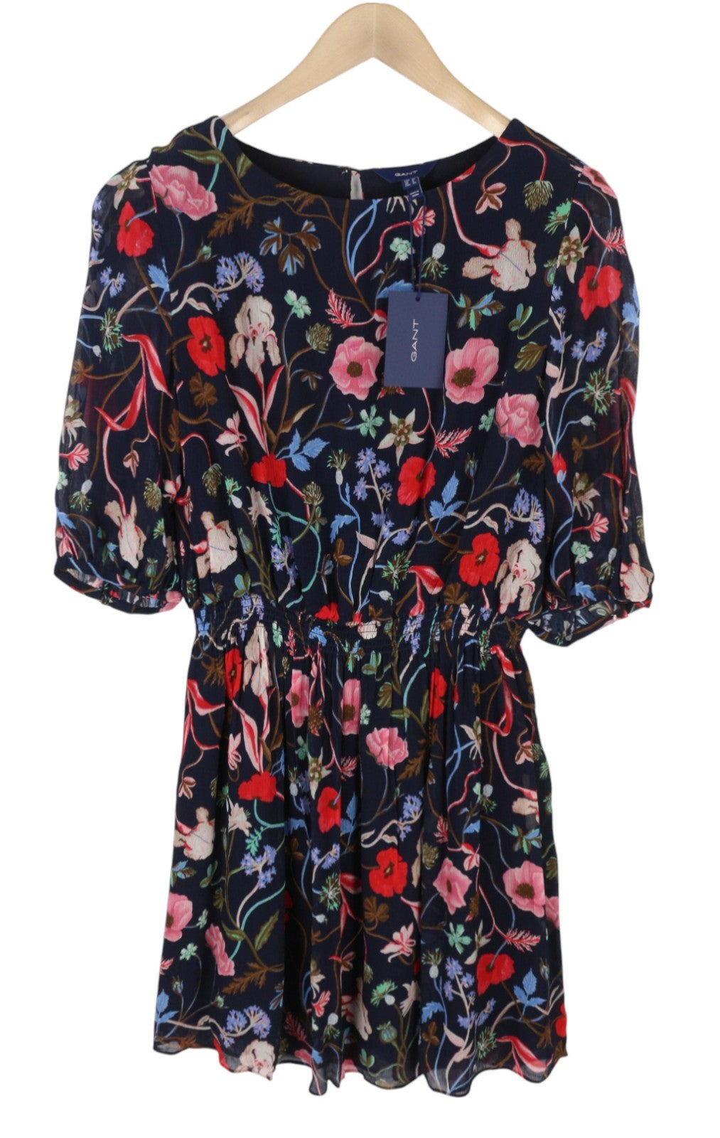 GANT Wild Floral Boatneck Women Dress EU36 Classic Blue Crew Mini Short Sleeve