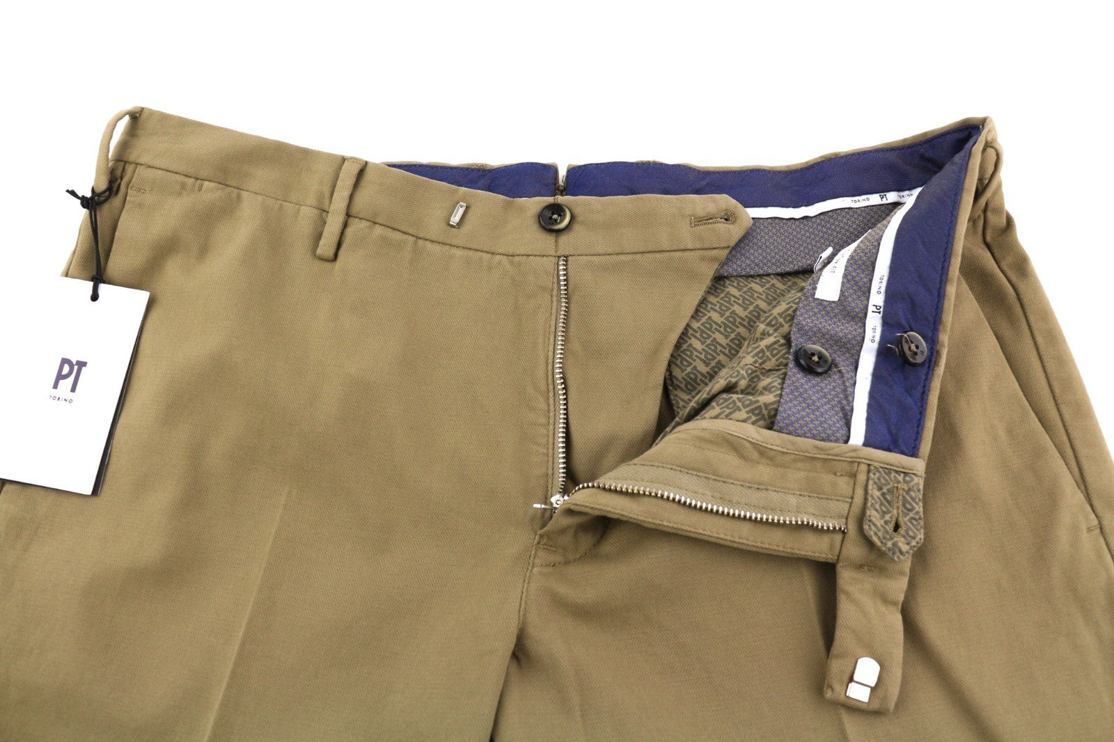 PT TORINO Skinny Fit Men's 50 W33 Brown Chino Zipper Pocket Logo Casual Pants