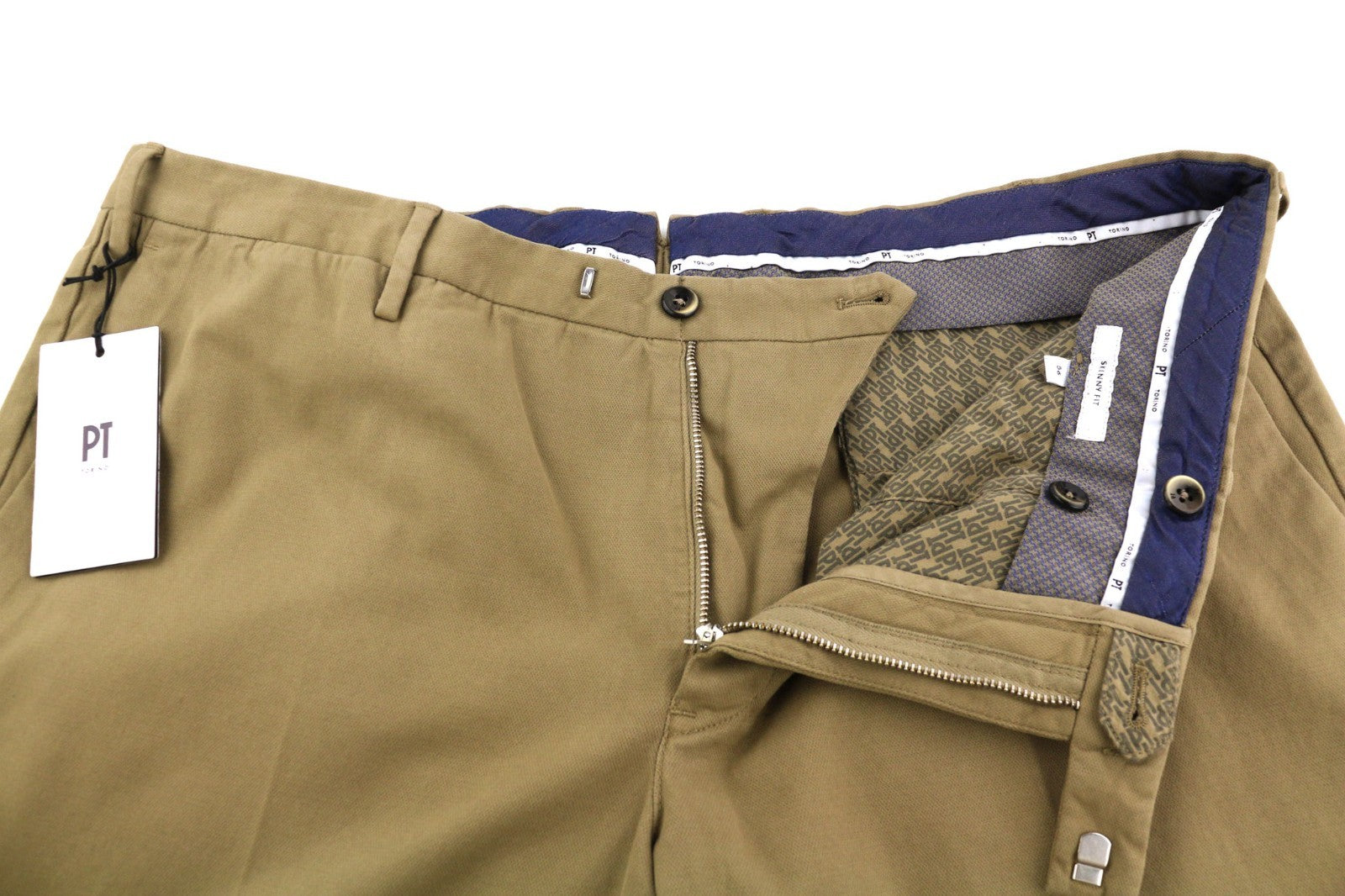 PT TORINO Skinny Fit Men's 56 W39 Brown Chino Zipper Pocket Logo Casual Pants