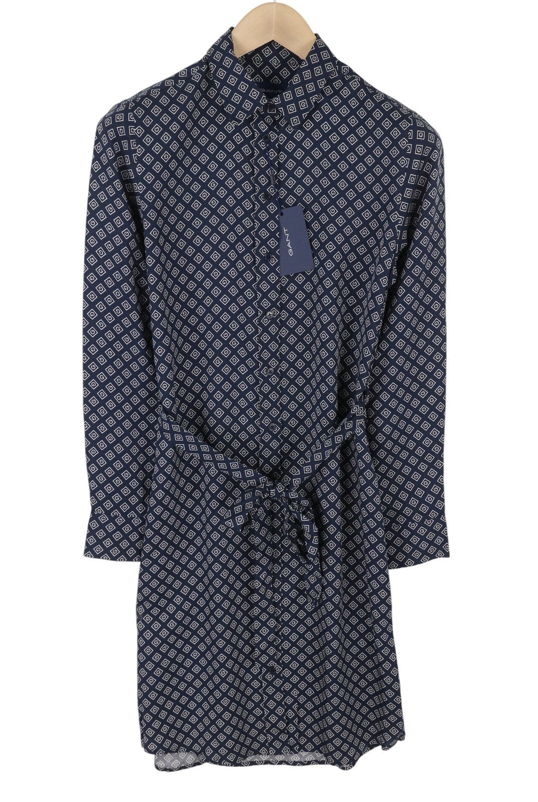 GANT Icon Weave Shirt Women Dress EU34 Marine Spread Button Belted Long Sleeve