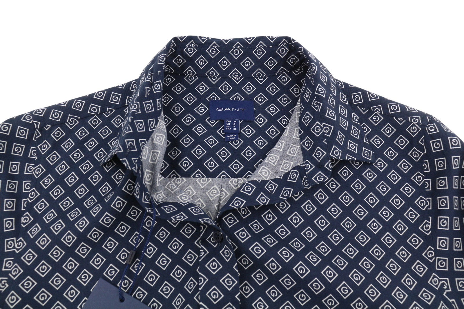 GANT Icon Weave Shirt Women Dress EU34 Marine Spread Button Belted Long Sleeve