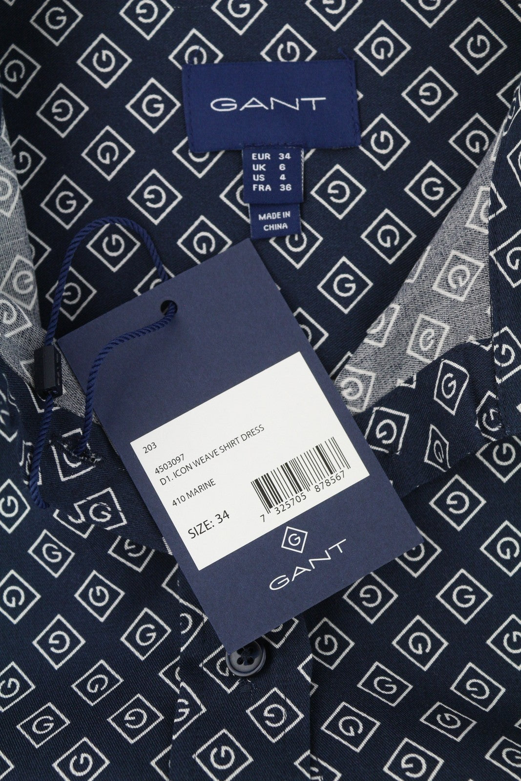 GANT Icon Weave Shirt Women Dress EU34 Marine Spread Button Belted Long Sleeve