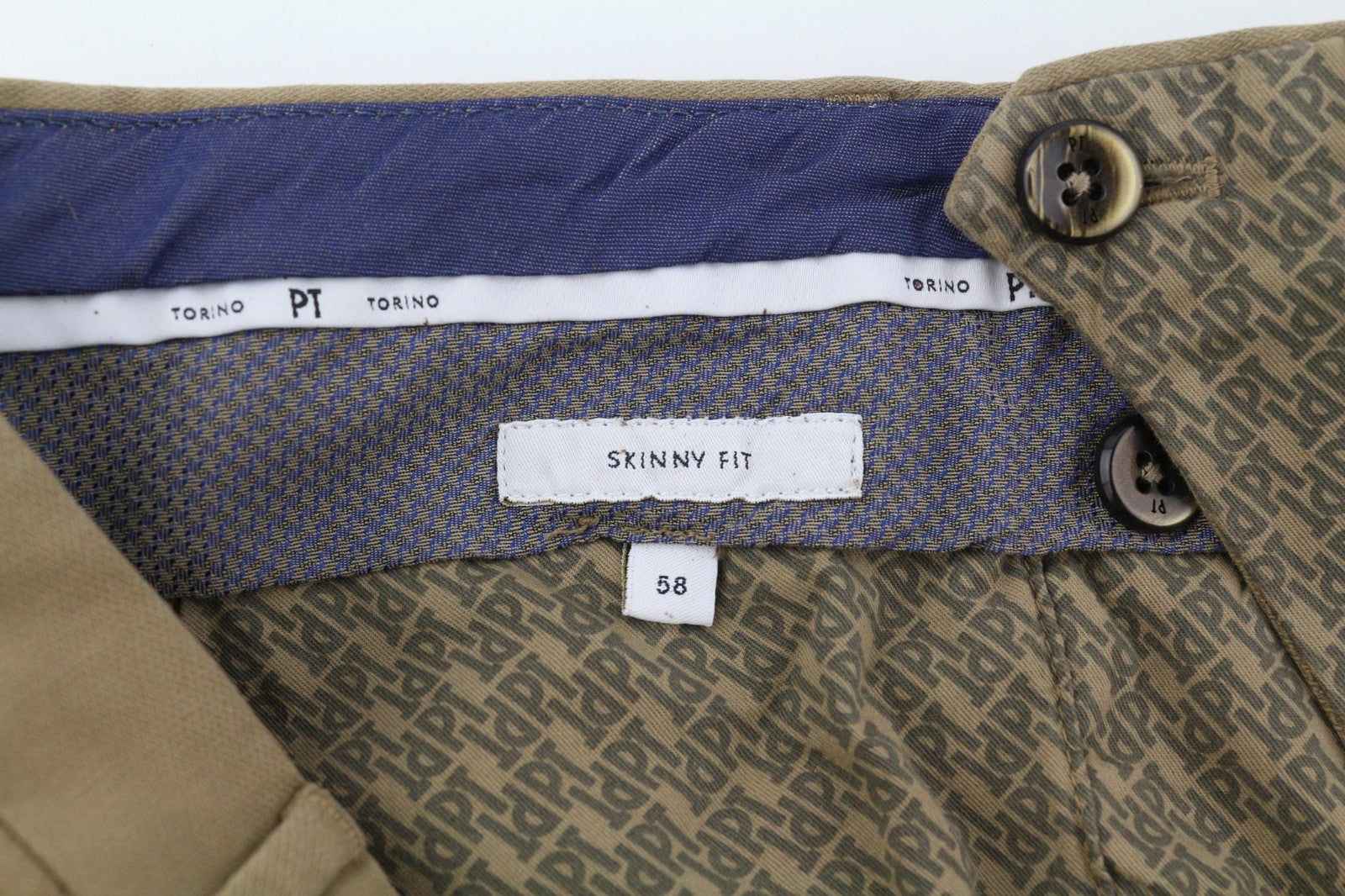 PT TORINO Skinny Fit Men's 58 W39 Brown Chino Zipper Pocket Logo Casual Pants