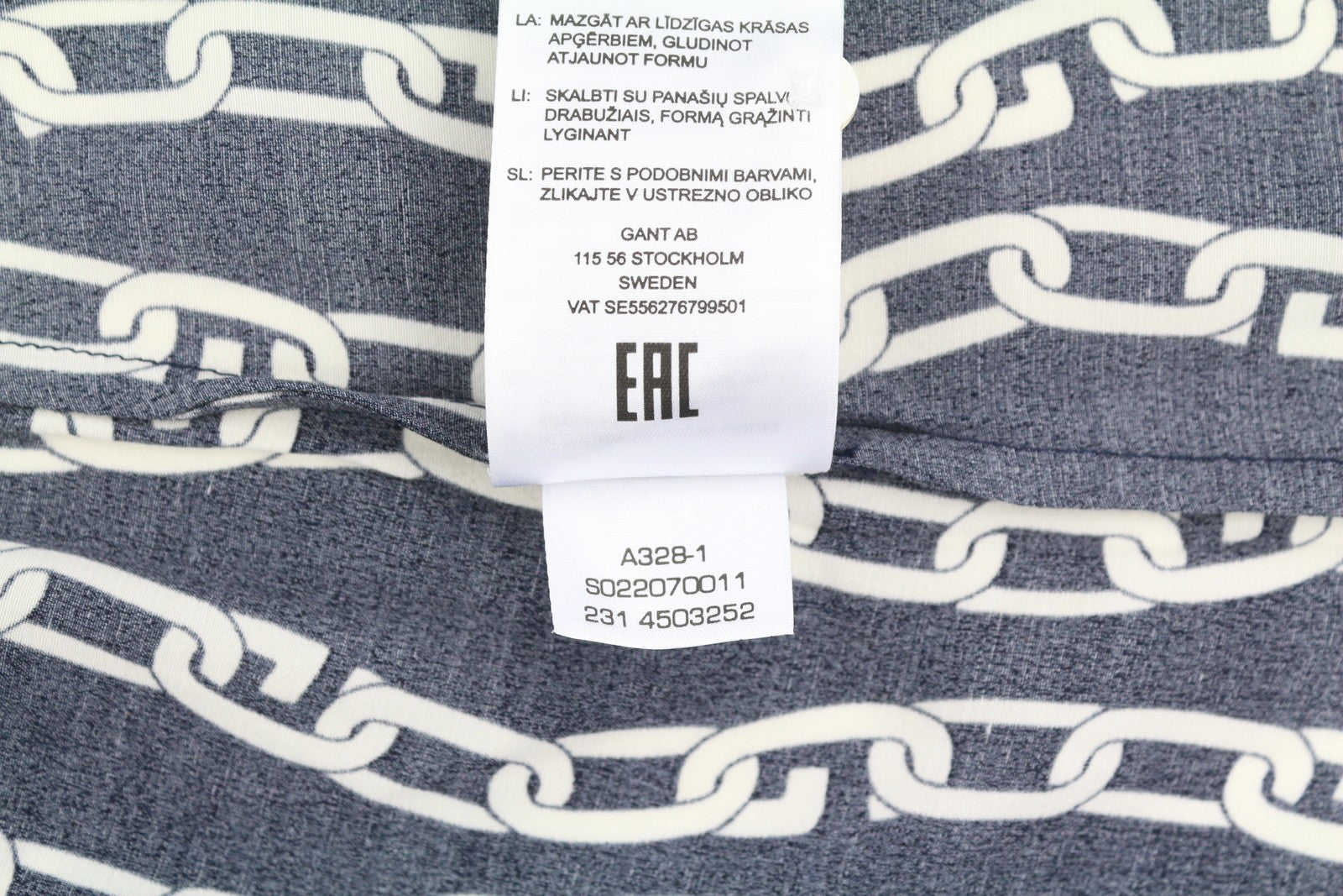 GANT Reg Chain Print Wrap Women Dress EU36 Evening Blue Long Sleeve Midi