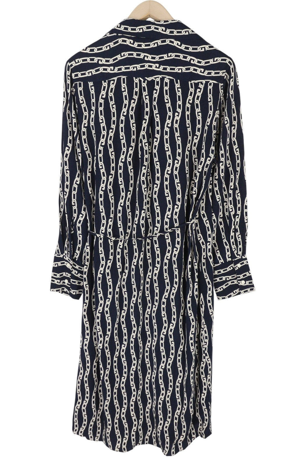 GANT Reg Chain Print Wrap Women Dress EU36 Evening Blue Long Sleeve Midi