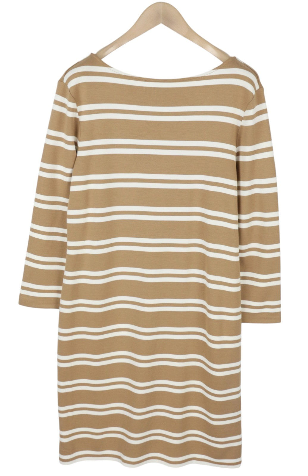 GANT Striped Women Dress L Warm Khaki Crew Neck Tricot Knee-Length Long Sleeve