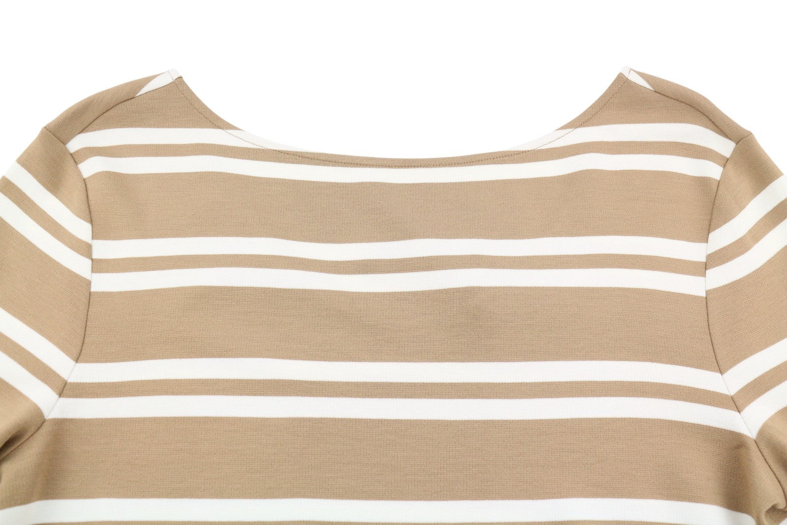 GANT Striped Women Dress L Warm Khaki Crew Neck Tricot Knee-Length Long Sleeve