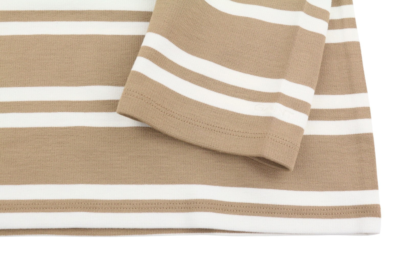 GANT Striped Women Dress L Warm Khaki Crew Neck Tricot Knee-Length Long Sleeve