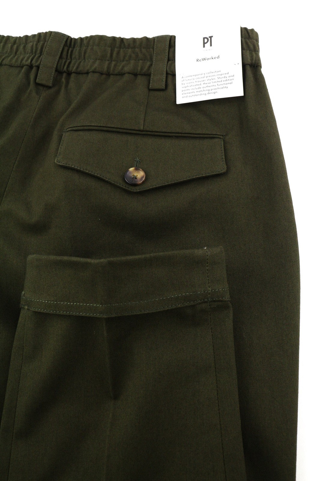 PT TORINO The Rebel Men's W32 Dark Brown Elastic Waist Turn-Up Button Trousers