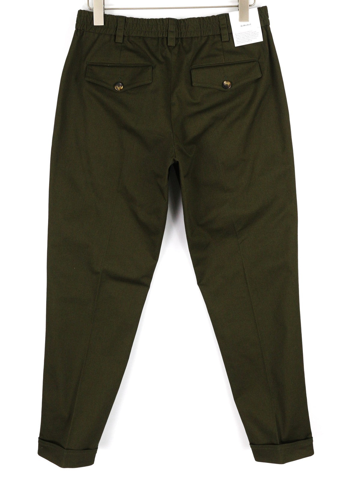 PT TORINO The Rebel Men's W36 Dark Brown Elastic Waist Turn-Up Button Chinos
