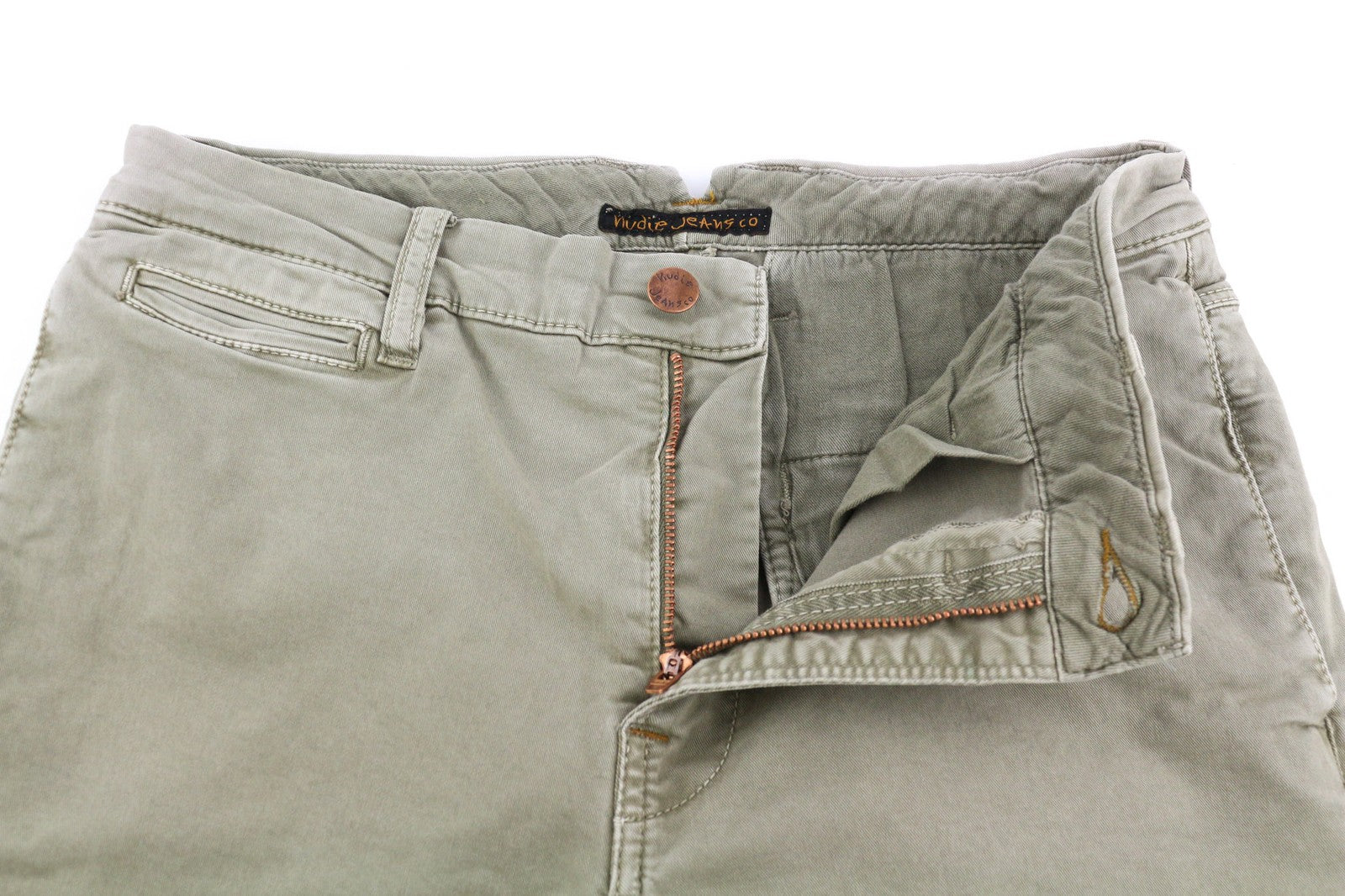 NUDIE JEANS Khaki Tight Men's W30/L32 Organic Dusty Skinny Zipper Light Jeans