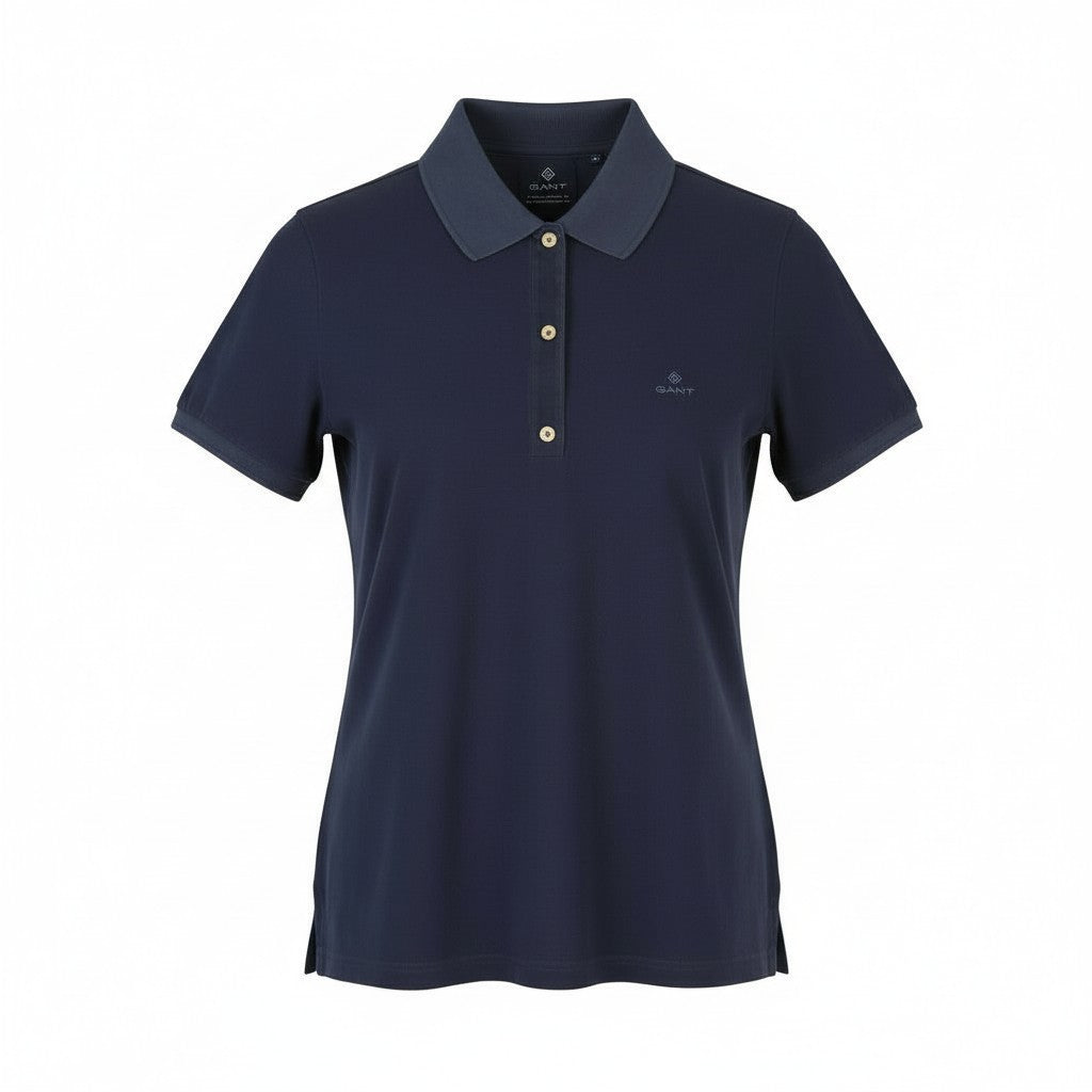 GANT Sunfaded Polo Pique Women T-Shirt S Evening Blue Faded Short Sleeve