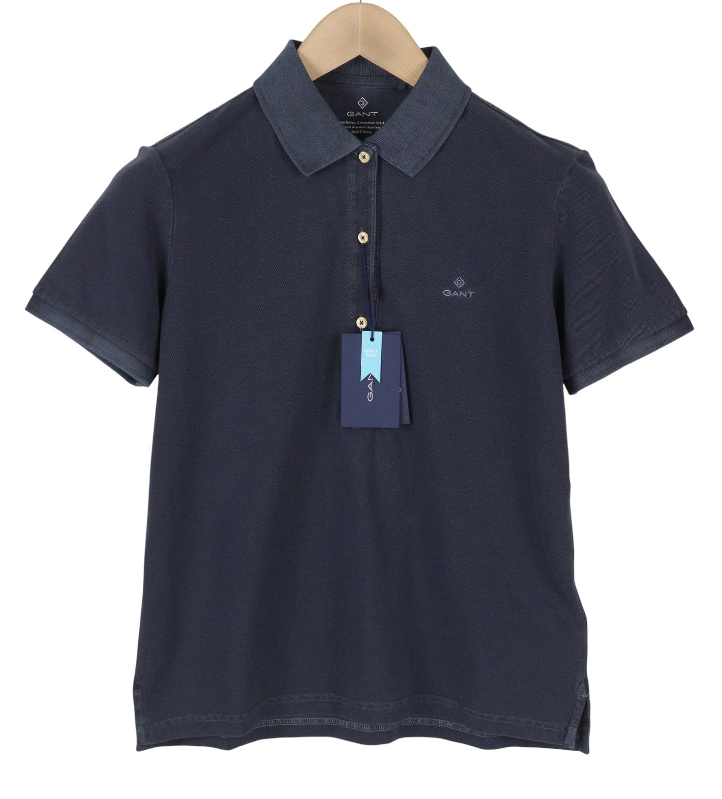 GANT Sunfaded Polo Pique Women T-Shirt S Evening Blue Faded Short Sleeve