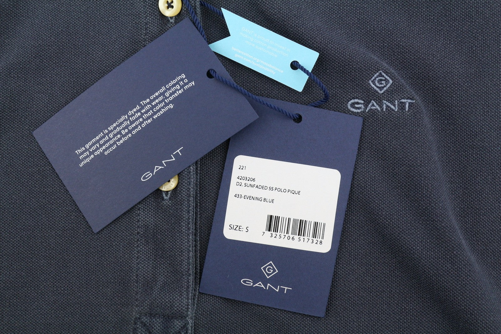 GANT Sunfaded Polo Pique Women T-Shirt S Evening Blue Faded Short Sleeve