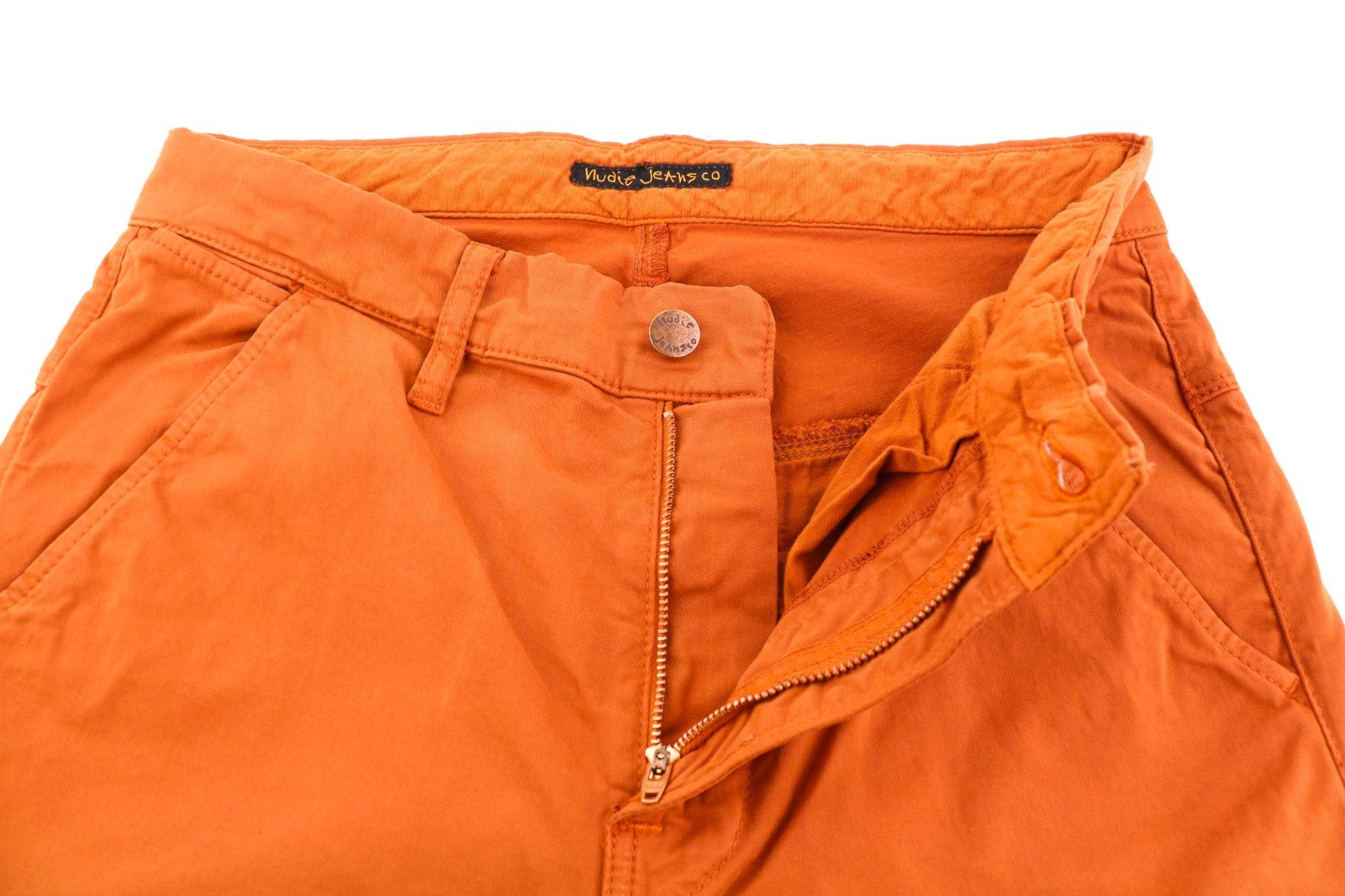 NUDIE JEANS Khaki Slim Men's W28/L30 Organic Warm Orange Zip Casual Chino Pants