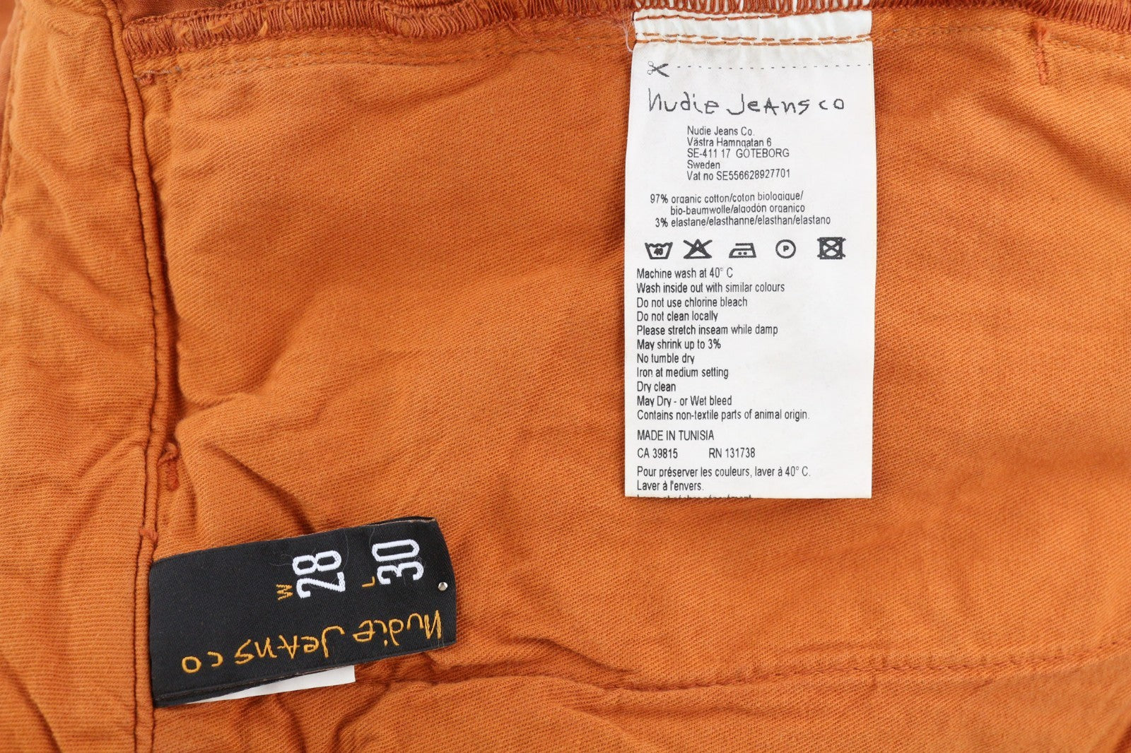 NUDIE JEANS Khaki Slim Men's W28/L30 Organic Warm Orange Zip Casual Chino Pants