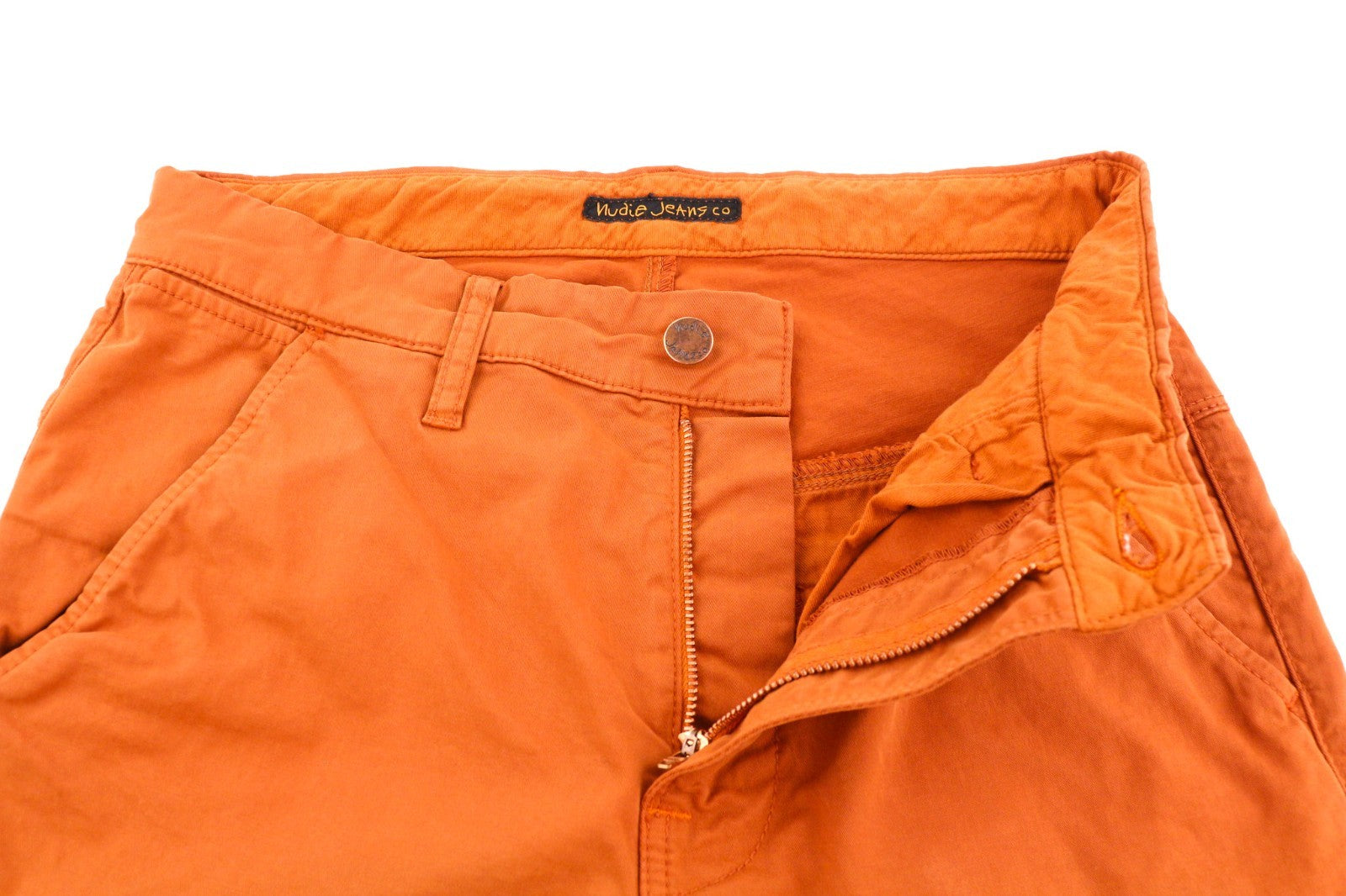 NUDIE JEANS Khaki Slim Men's W28/L30 Organic Warm Orange Zip Casual Chino