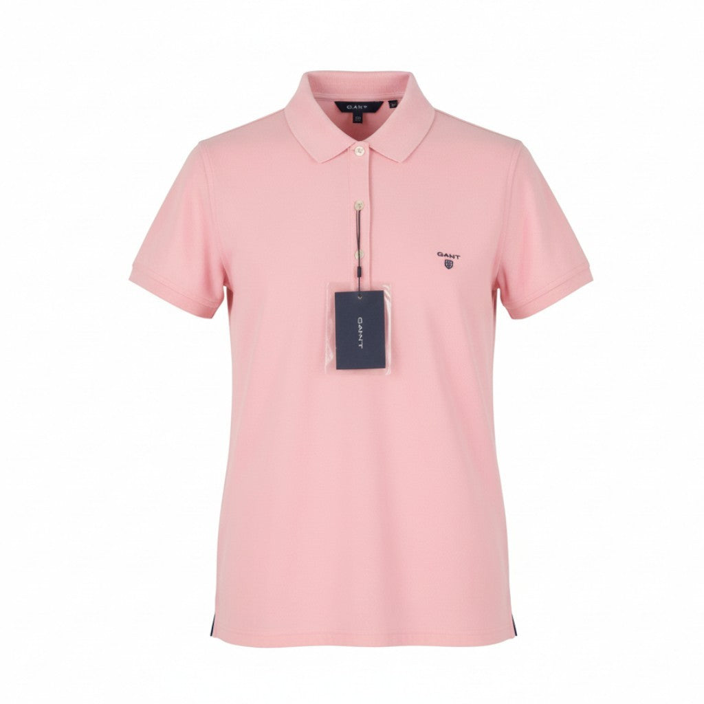 GANT Summer Pique Women T-Shirt XL Preppy Pink Textured Polo Short Sleeve