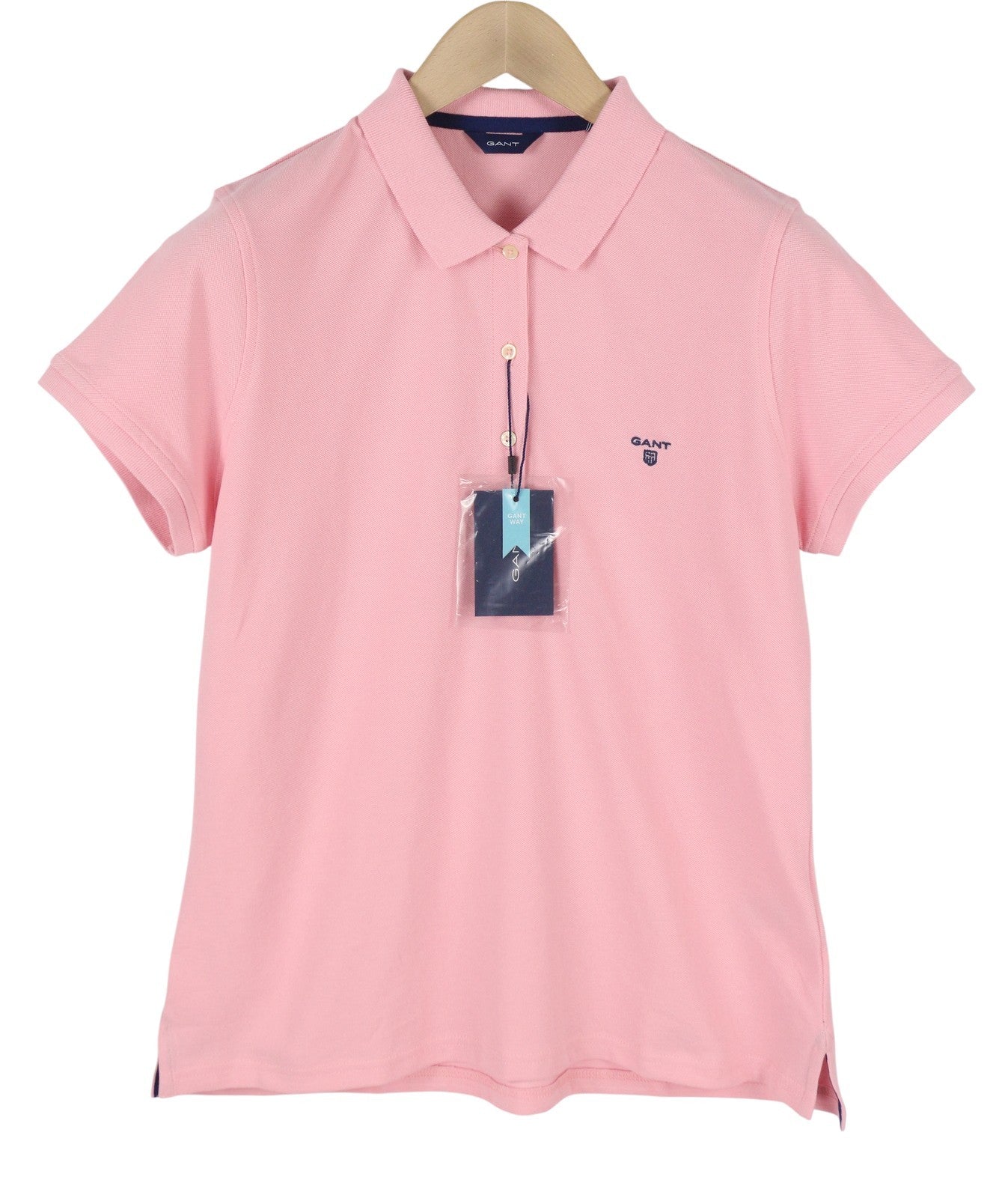 GANT Summer Pique Women T-Shirt XL Preppy Pink Textured Polo Short Sleeve