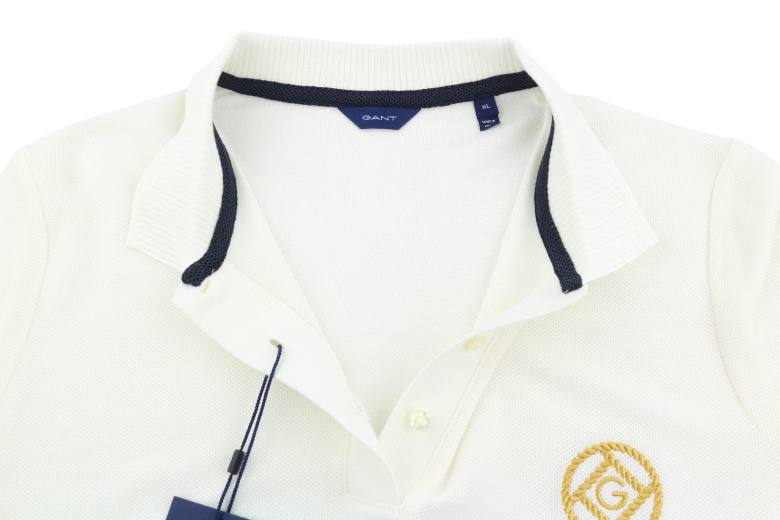 GANT Rope Icon SS Pique Women T-Shirt XL Eggshell Textured Polo Short Sleeve