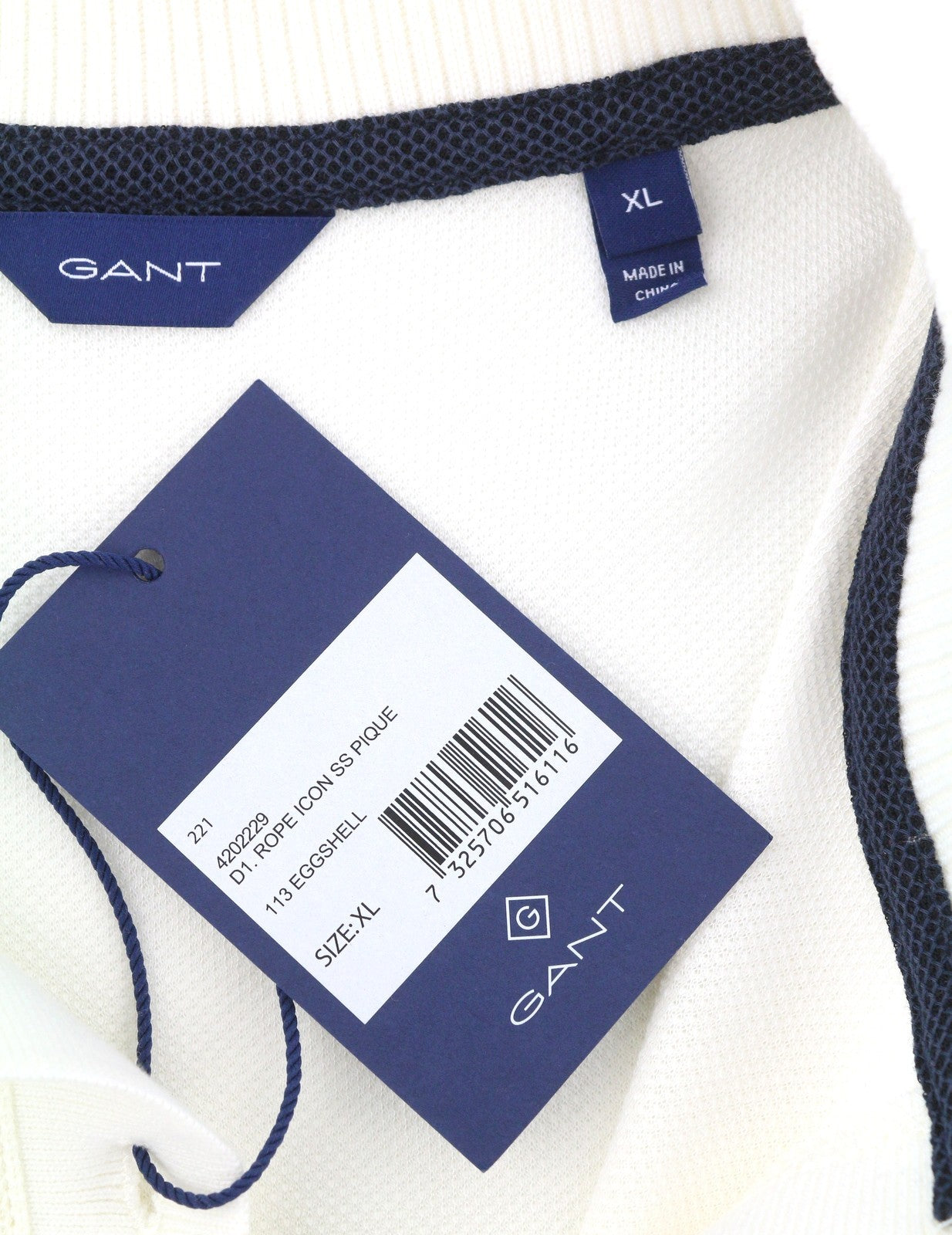 GANT Rope Icon SS Pique Women T-Shirt XL Eggshell Textured Polo Short Sleeve