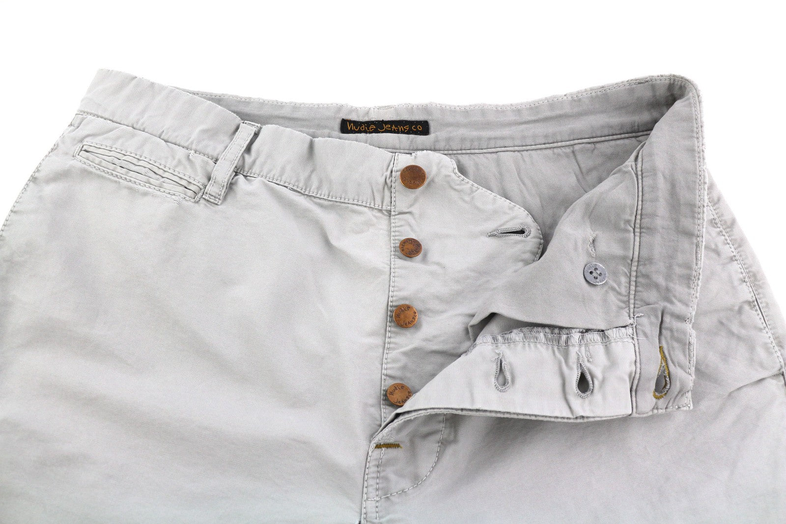 NUDIE JEANS Khaki Regular Men's W32/L34 Organic Cotton Moon Dust Chino Trousers