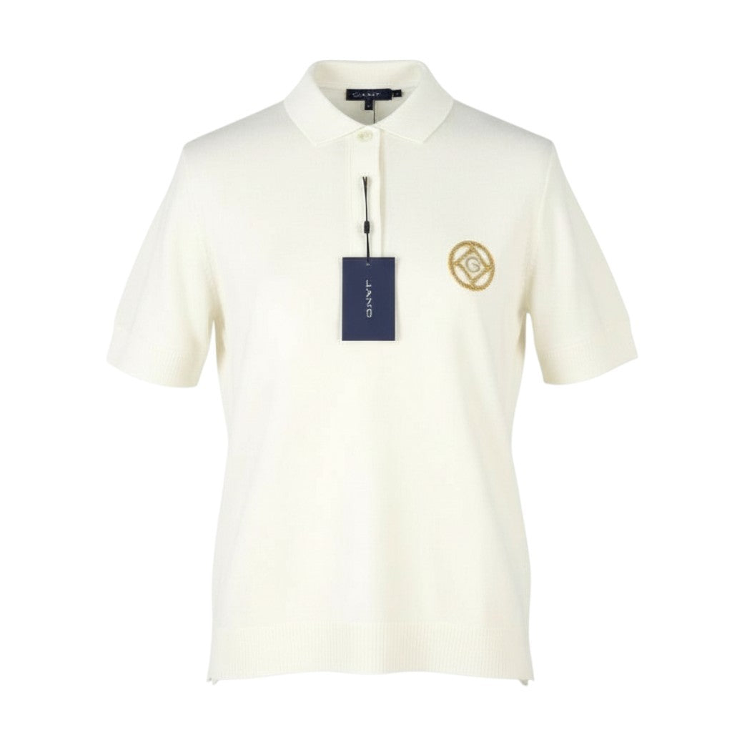 GANT Rope Icon SS Pique Women T-Shirt M Eggshell Textured Polo Short Sleeve