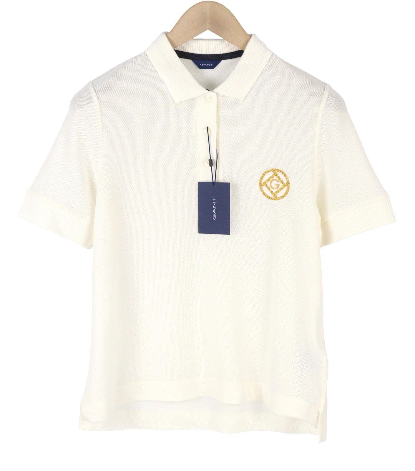 GANT Rope Icon SS Pique Women T-Shirt M Eggshell Textured Polo Short Sleeve