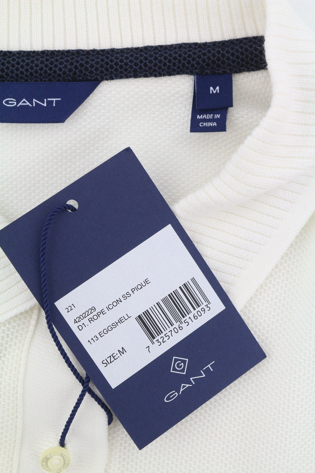 GANT Rope Icon SS Pique Women T-Shirt M Eggshell Textured Polo Short Sleeve