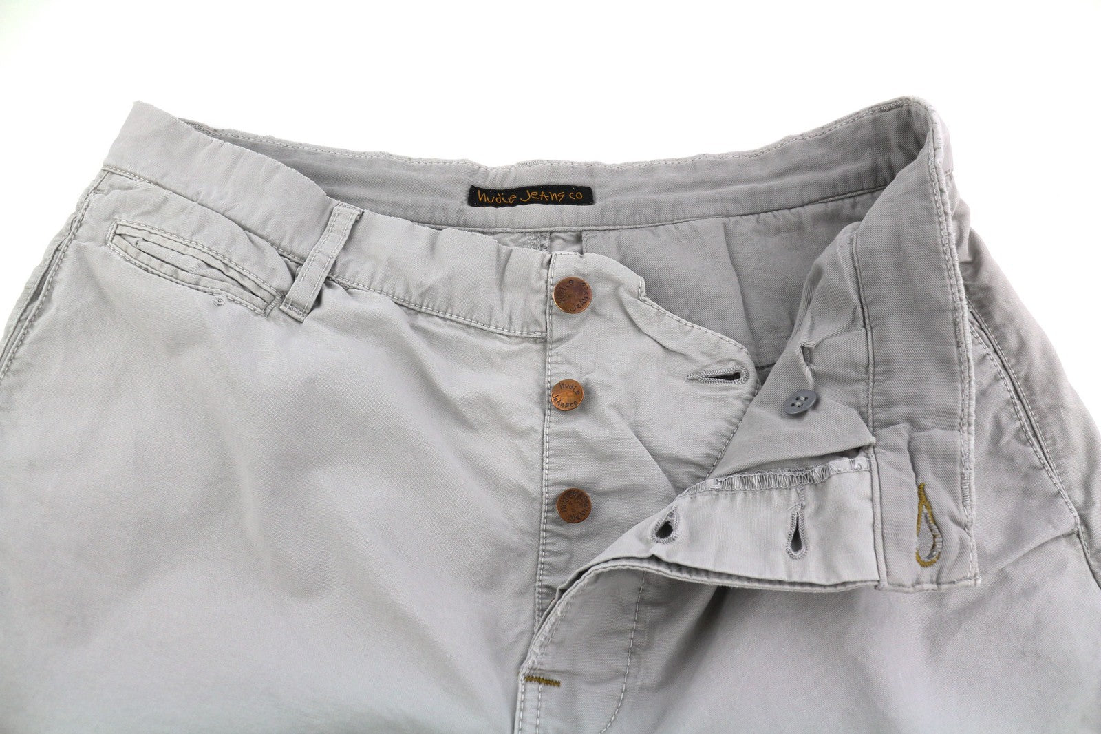 NUDIE JEANS Khaki Regular Men's W32/L34 Organic Moon Dust Chino Button Casual