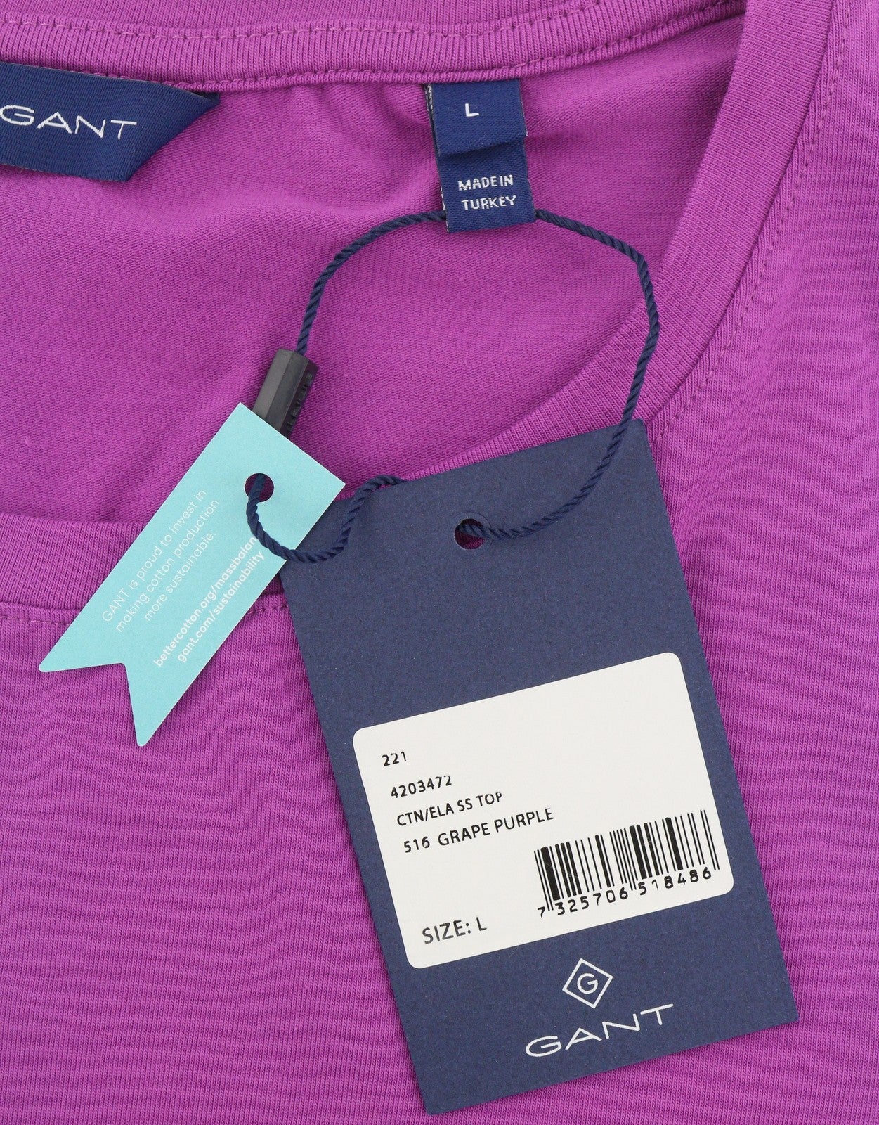 GANT Women T-Shirt L Grape Purple Crew Neck Tricot Short Sleeve