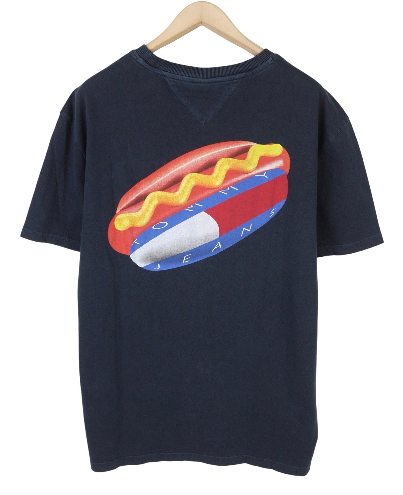 TOMMY HILFIGER Men T-Shirt XL Dark Blue Crew Neck Tricot Logo Short Sleeve