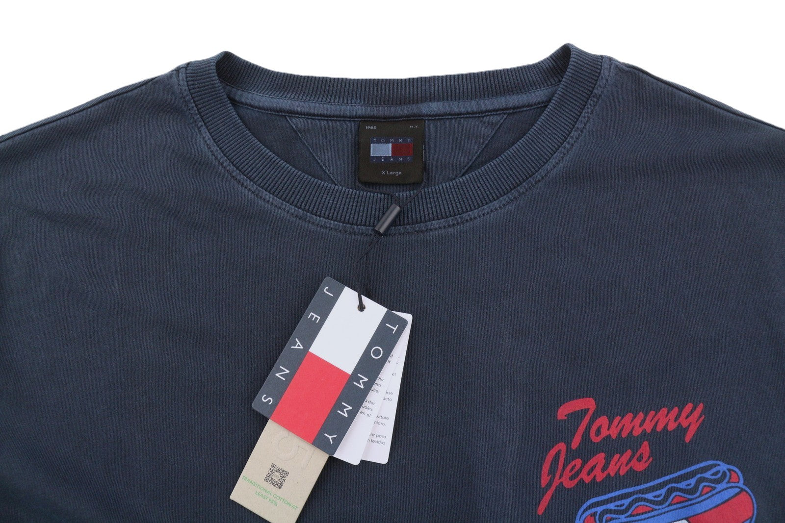 TOMMY HILFIGER Men T-Shirt XL Dark Blue Crew Neck Tricot Logo Short Sleeve