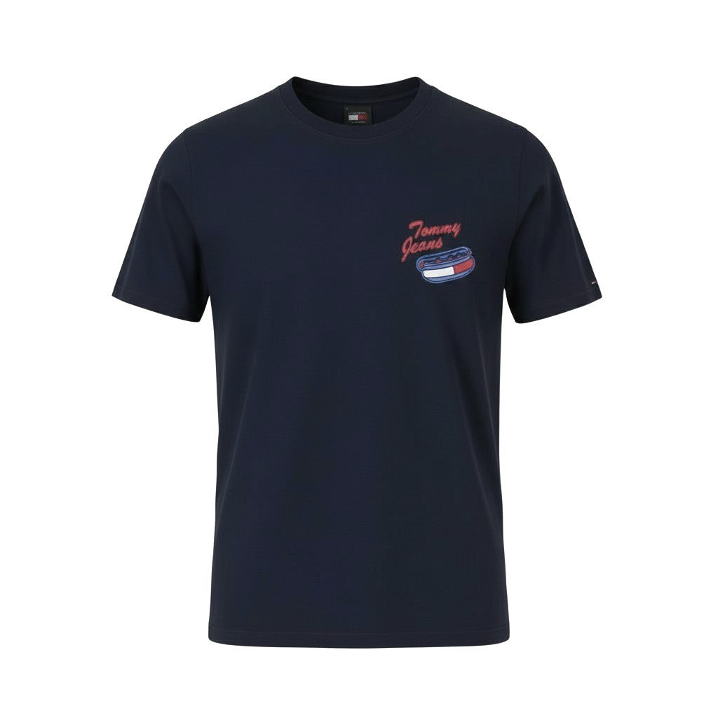 TOMMY HILFIGER Men T-Shirt M Dark Blue Crew Neck Tricot Logo Short Sleeve