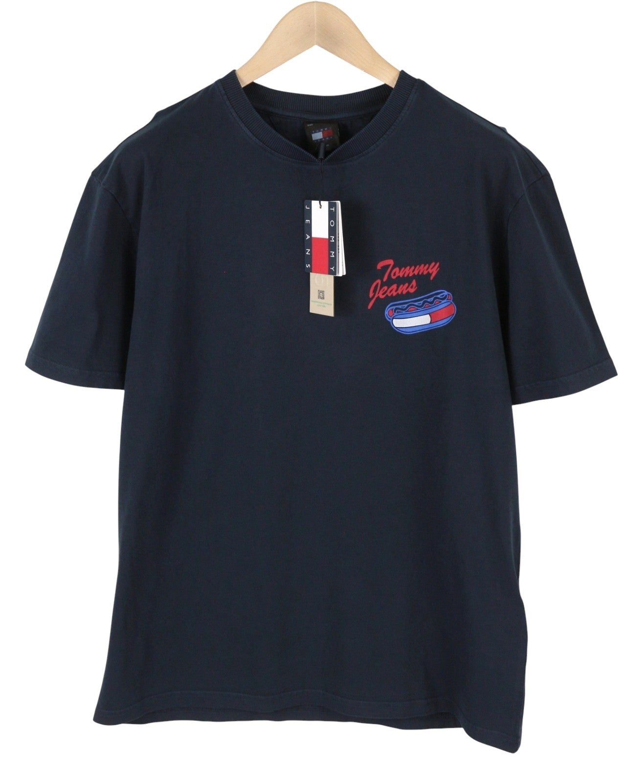 TOMMY HILFIGER Men T-Shirt M Dark Blue Crew Neck Tricot Logo Short Sleeve