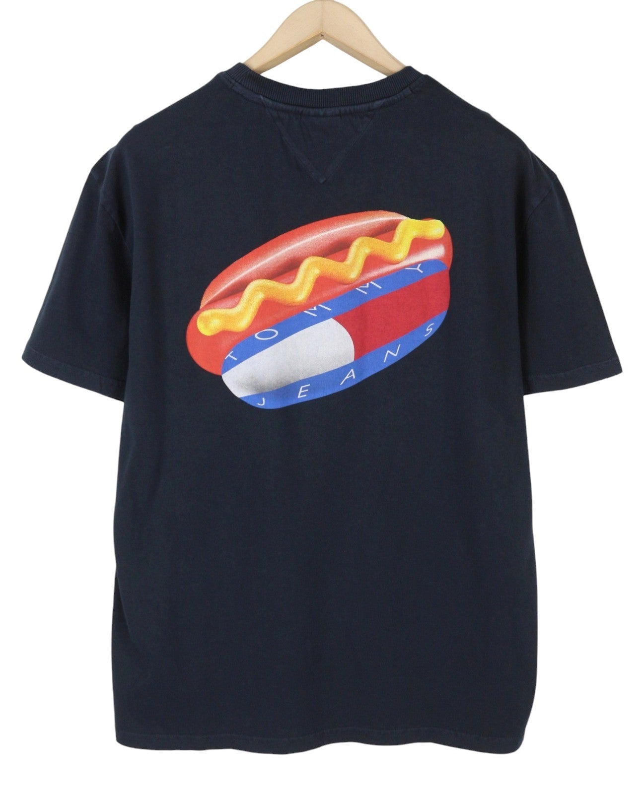 TOMMY HILFIGER Men T-Shirt M Dark Blue Crew Neck Tricot Logo Short Sleeve