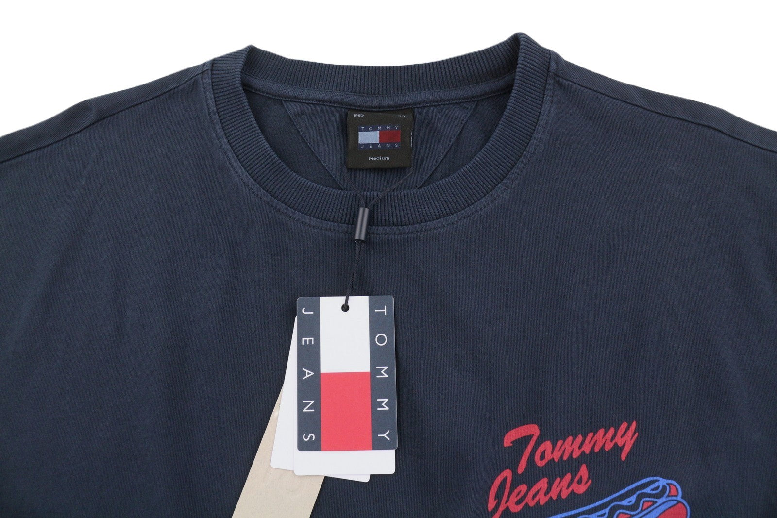 TOMMY HILFIGER Men T-Shirt M Dark Blue Crew Neck Tricot Logo Short Sleeve