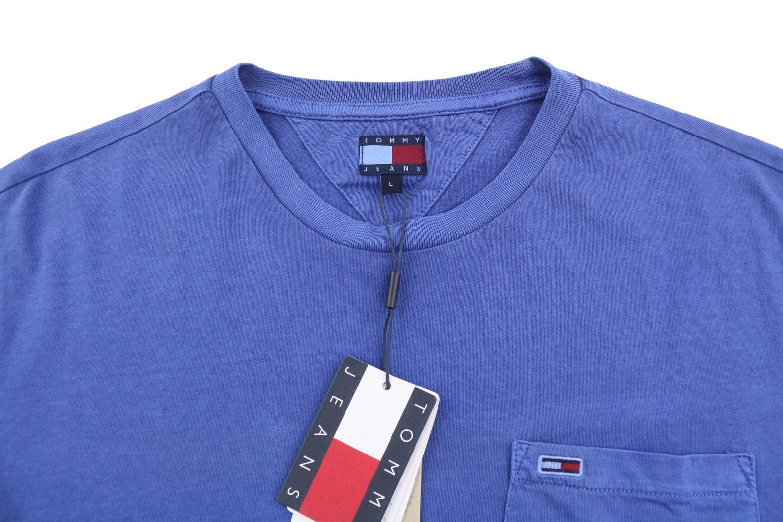 TOMMY HILFIGER Slim Washed Pocx Men T-Shirt L Blue Crew Neck Tricot Short Sleeve