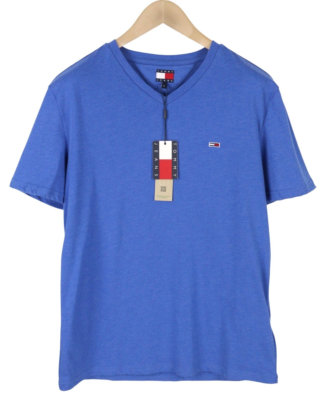 TOMMY HILFIGER Slim Jaspe Men T-Shirt 2XL Blue Melange V-Neck Short Sleeve