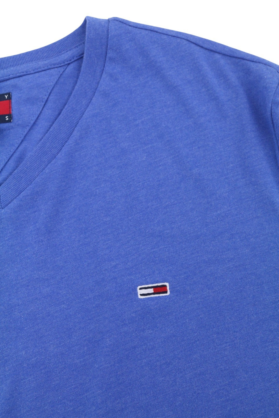 TOMMY HILFIGER Slim Jaspe Men T-Shirt 2XL Blue Melange V-Neck Short Sleeve