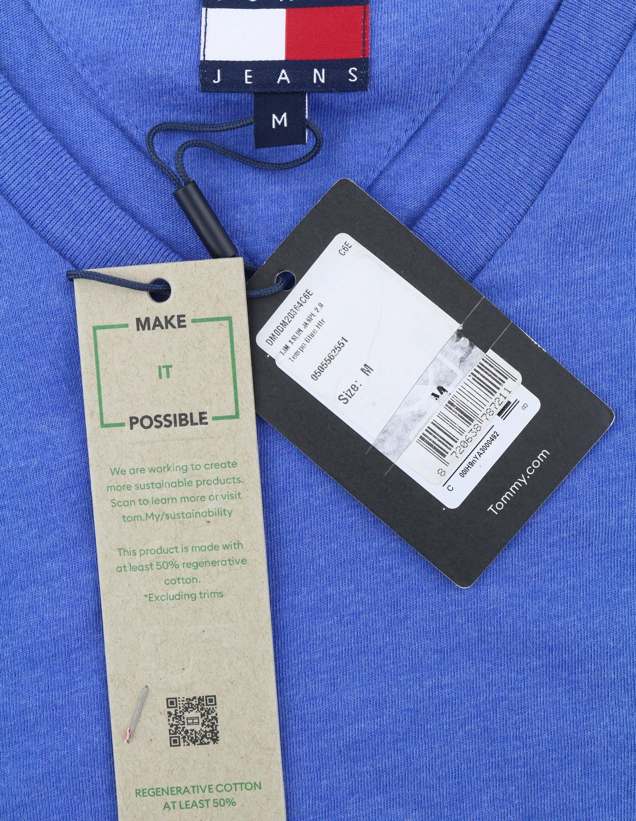 TOMMY HILFIGER Slim Jaspe Men T-Shirt M Blue Melange V-Neck Tricot Short Sleeve